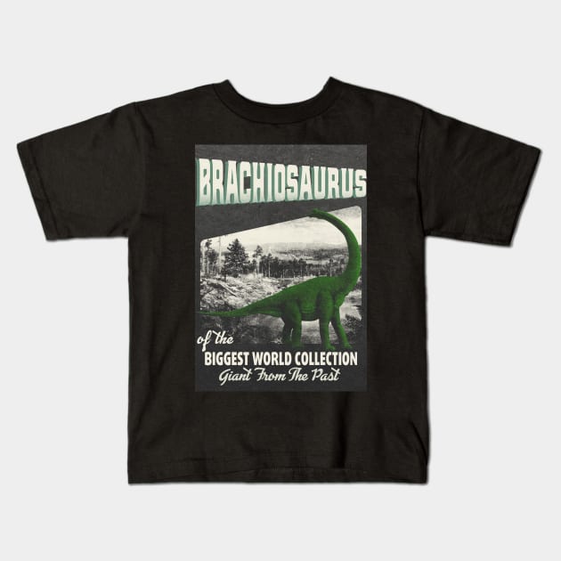 Brachiosaurus Retro Art - The Biggest World Collection / Giant From The Past Kids T-Shirt by LMW Art